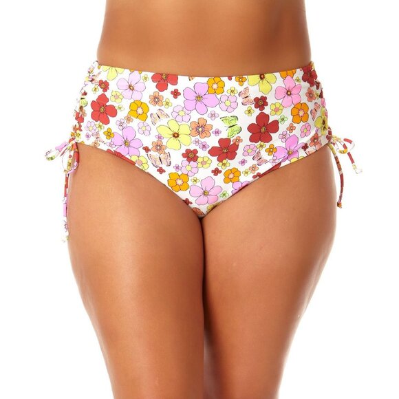 California Sunshine High Waisted Floral Bikini Bottom Lace-Up Sides White 1X - Picture 1 of 7